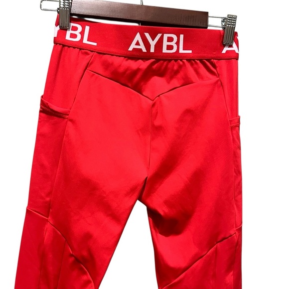 AYBL Leggings Red Compression Athletic Yoga Training Pockets Women’s Size Small - Picture 4 of 8
